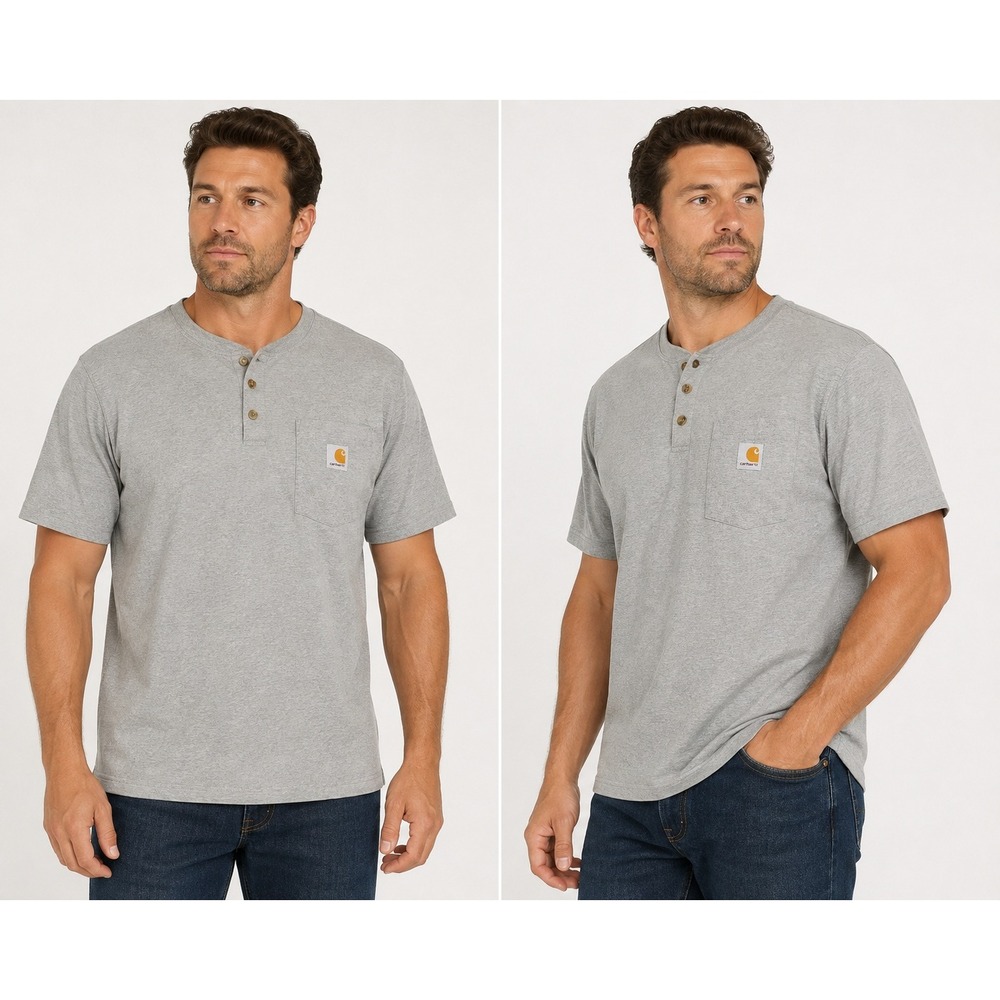 Carhartt Mens XL Gray Short Sleeve Henley Pocket T-Shirt Workwear Tee 3396